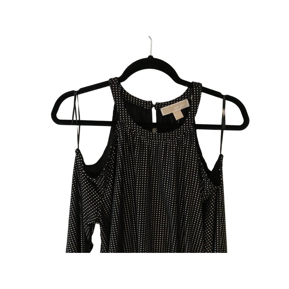 MICHAEL KORS WOMENS COLD-SHOULDER SMOCKED- BLACKSILVER Large NWT - Picture 6 of 10